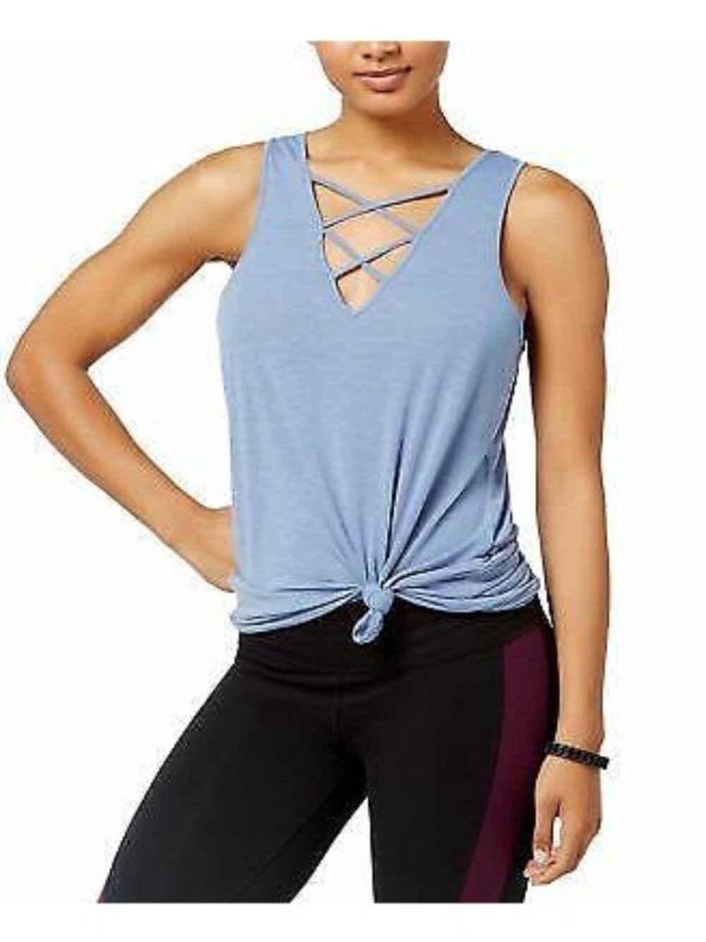 Material Girl “Girl Squad” Lattice Front Junior’s Tank Top, Blue, Sz. XL
